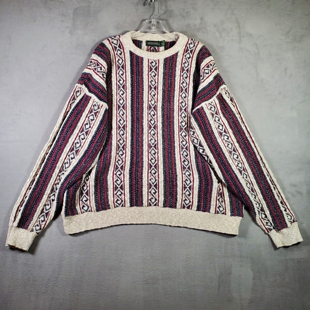 VTG Saddlebred Sweater Mens XL‎ Multicolor Stripe Geometric Boho Grunge USA Made